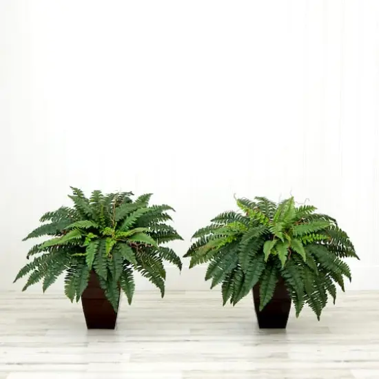 23" Artificial Boston Fern Plant with Tapered Bronze Square Metal Planter {4}