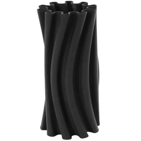Black Abstract Curvy Ribbed Ceramic Vase {1}