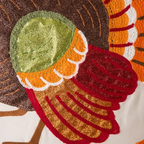 Glitzhome&reg; Cotton Embroidered Turkey Pillow Cover {4}