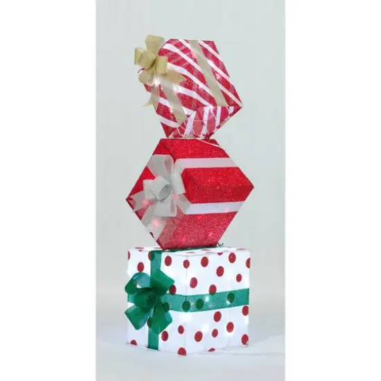 3.5ft. Stacked Gifts Tinsel Fabric Stacked Gift Box {3}