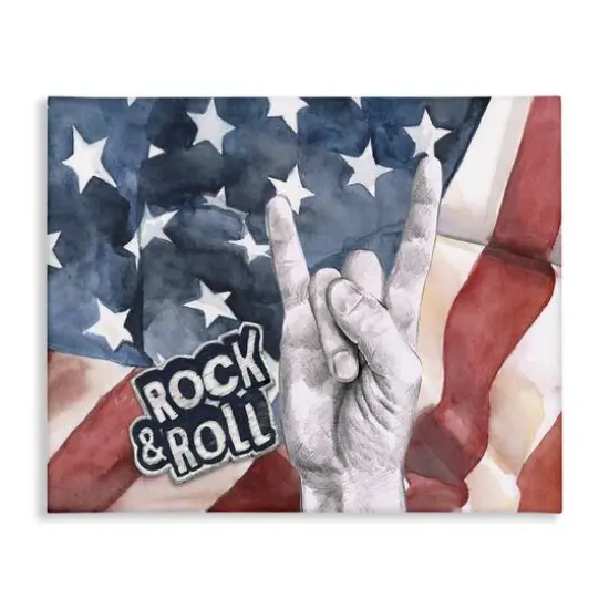 Stupell Industries Rock And Roll Hand And American Flag Design Canvas Wall Art {1}