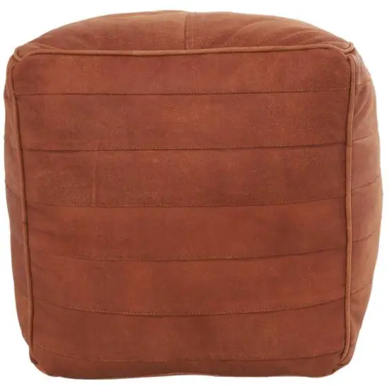 21" Leather Pouf with Linear Panels Tan {7}