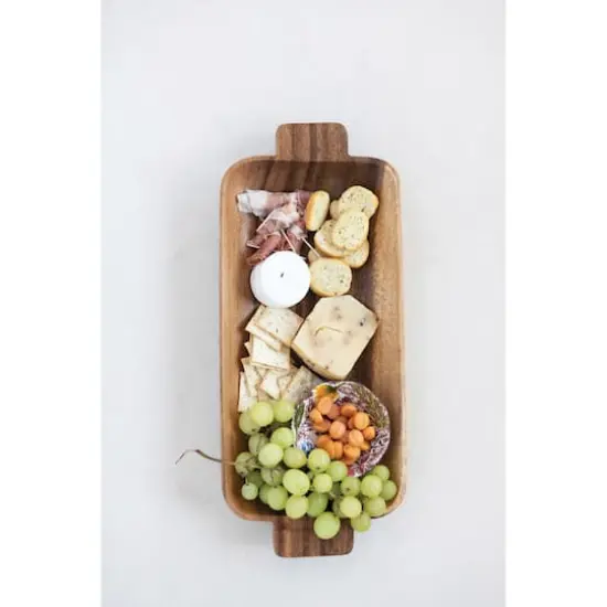 Hello Honey® 17.5" Hand-Carved Acacia Wood Tray with Handles {4}