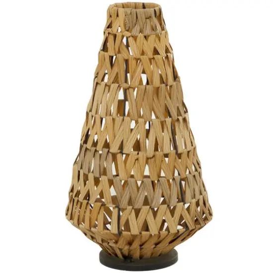 30" Light Brown Plastic Rattan Handmade Candle Lantern with Wrapped Zig Zag Design {1}