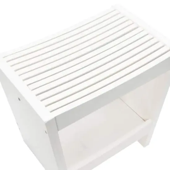 Hello Honey&reg; 18" Modern Slatted Solid Wood Stool With Storage Shelf White Finish {7}