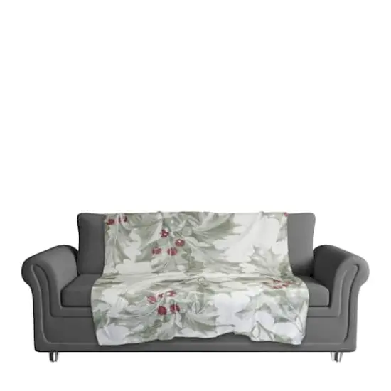 Holly Berry Leaves 50x60 Sherpa Fleece Blanket {4}