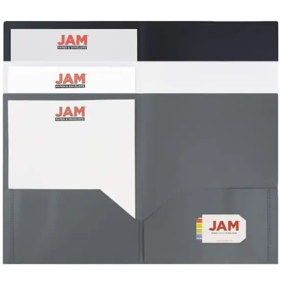 JAM Paper 9.5" x 11.5" Assorted Business Colors Plastic 2 Pocket School POP Folders, 6ct. {3}