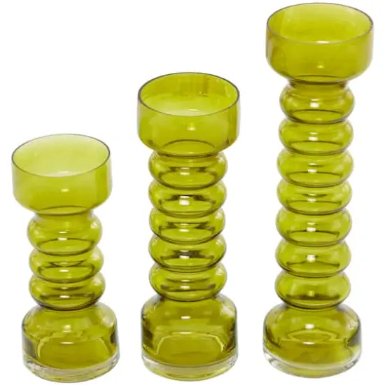 Green Glass Bubble Pillar Candle Holder Set {5}