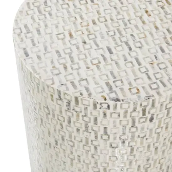 22" Mother of Pearl & Wood Round Accent Table White {7}