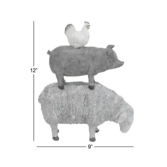 Grey Polystone Sculpture, Stacking Animals 12" x 9" x 4" {8}