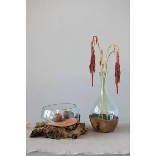 Hello Honey&reg; 16" Recycled Glass Vase with Teakwood Base {3}