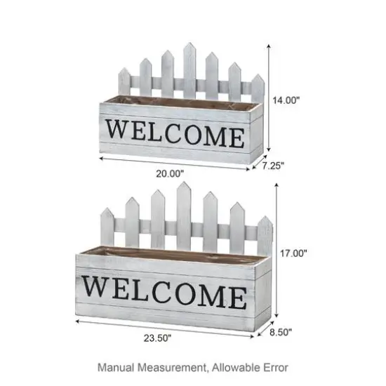Glitzhome&reg; White Wood WELCOME Fence-Inspired Planter Stand Set {9}