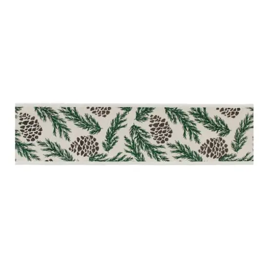 4" x 5yd. Green & White Wired Pine & Pinecone Cotton Ribbon {3}