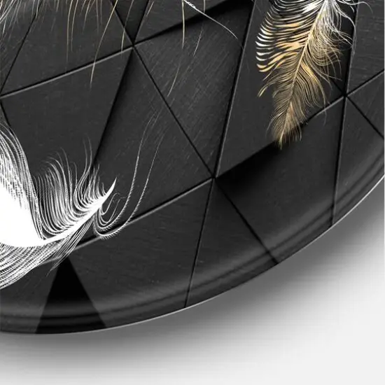 Designart - White and Gold Feathers On Triangular - Modern Metal Circle Wall Art {4}