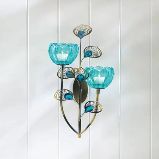 14'' Peacock Blossom Candle Wall Sconce {3}