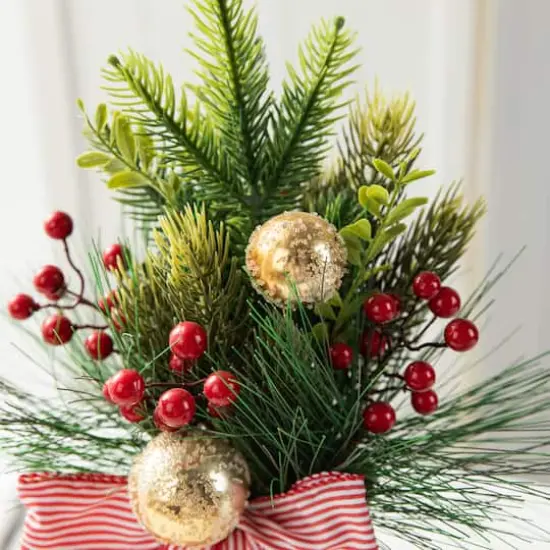 Glitzhome&reg; 14" Christmas Red Boot with Pine Needle & Berry Centerpiece {4}