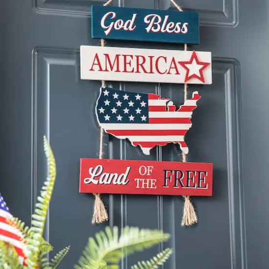 Glitzhome&reg; 21" Patriotic American Sign Door Hanger {3}