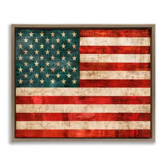 Stupell Industries US American Flag Rustic Pattern Floater Framed Art Brown {1}