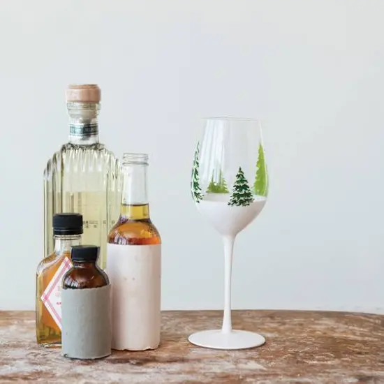 Hello Honey&reg; 12oz. Clear & Green Tree & Snow Wine Glass Set {3}