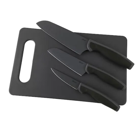 Oster Slice Craft 4-Piece Black Cutlery Knife Set with Cutting Board {1}