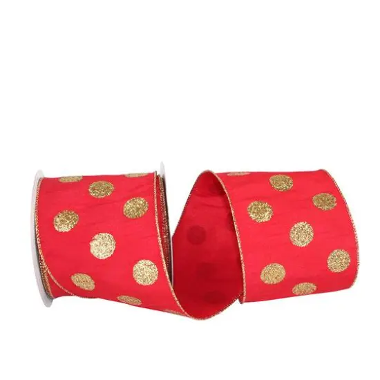 JAM Paper 4" x 10yd. Dupioni Glitter Dots Wired Ribbon Red/Gold {1}