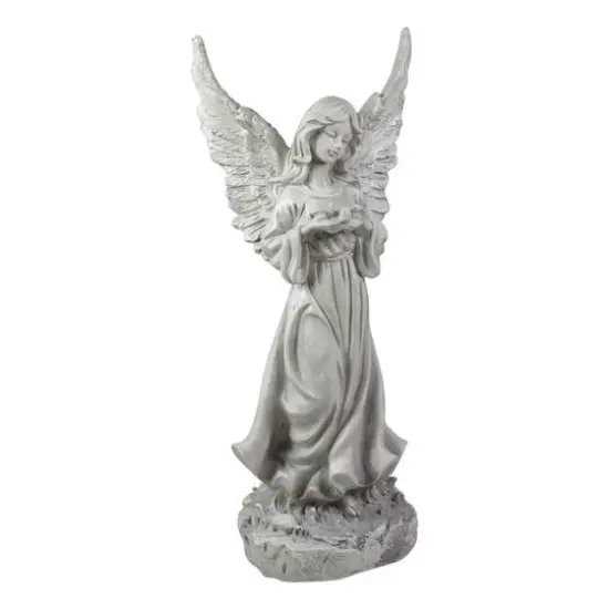 13" Weathered Gray Serene Angel with Dove Outdoor Garden Statue {6}
