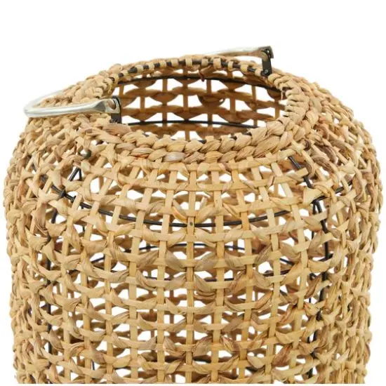 19" Brown Metal Handmade Candle Lantern with Glass Holder and Handle {4}