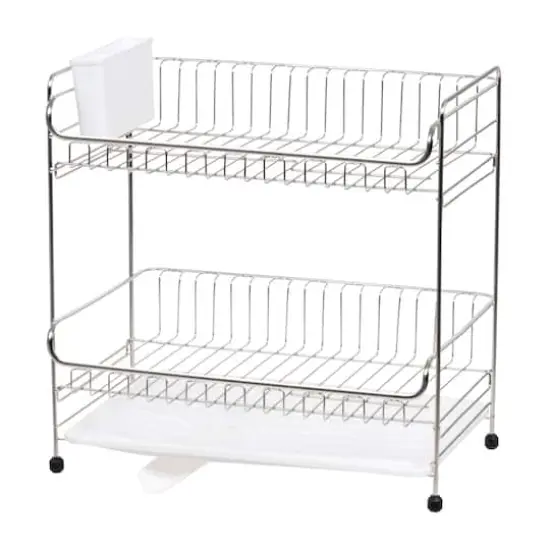 IRIS&reg; 15.75" Stainless Steel 2-Tier Dish Rack White {1}
