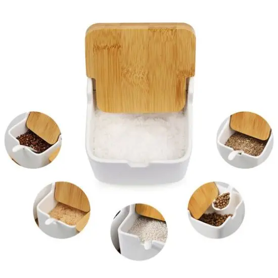 NEX™ White Ceramic Sugar Bowls with Spoon & Bamboo Lid Set {7}