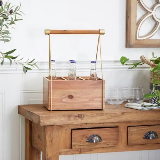 16" Brown Wood Modern Farmhouse Style Wine Rack {7}