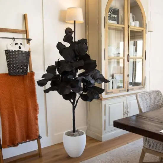 4ft. Artificial Halloween Black Fiddle Leaf Tree {8}