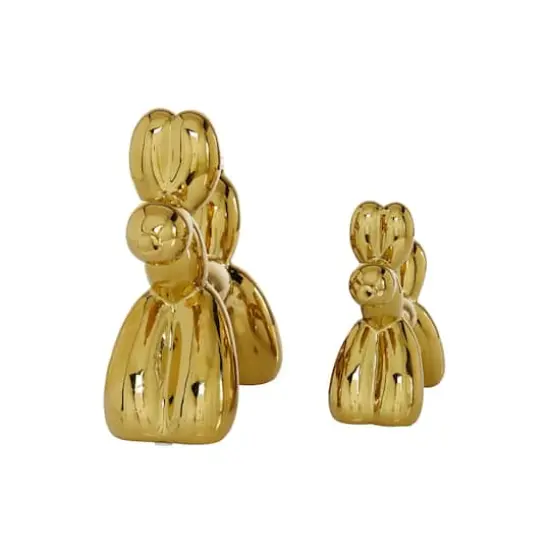 Set of 2 Gold Porcelain Contemporary Dog Sculpture, 7", 9" {3}