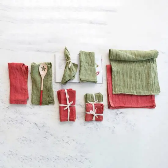 Hello Honey&reg; Large Red Stonewashed Linen Cocktail Napkin Set {3}