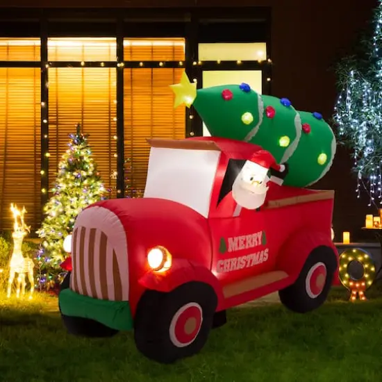 Glitzhome&reg; 7ft. Inflatable Santa Claus On Truck {3}