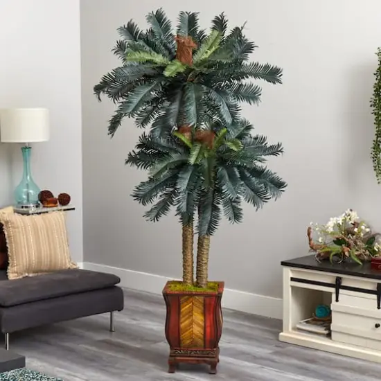 6ft. Double Sago Palm Tree in Decorative Planter {3}
