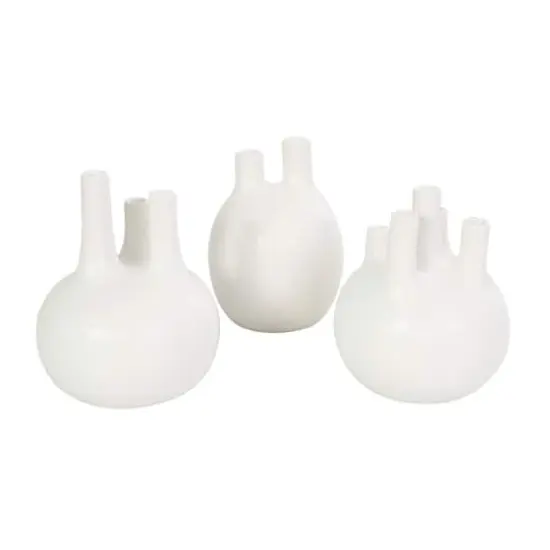 CosmoLiving by Cosmopolitan White Ceramic Round Bud Vase Set with Multiple Openings {1}