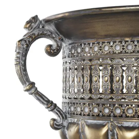 12" Bronze Metal Urn Shaped Vase with Cut Outs {6}