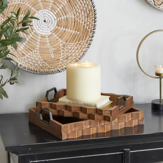 Dark Brown Modern Tray, Set of 2" 14", 16" {7}