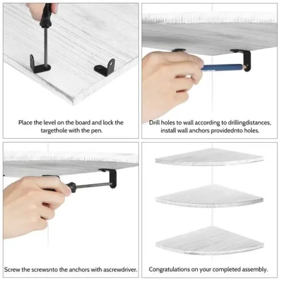 Floating Corner Shelves Set White {6}
