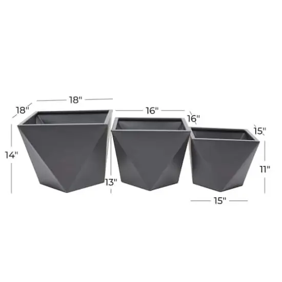 Grey Modern Planter, Set of 3" 18", 16", 15" {8}