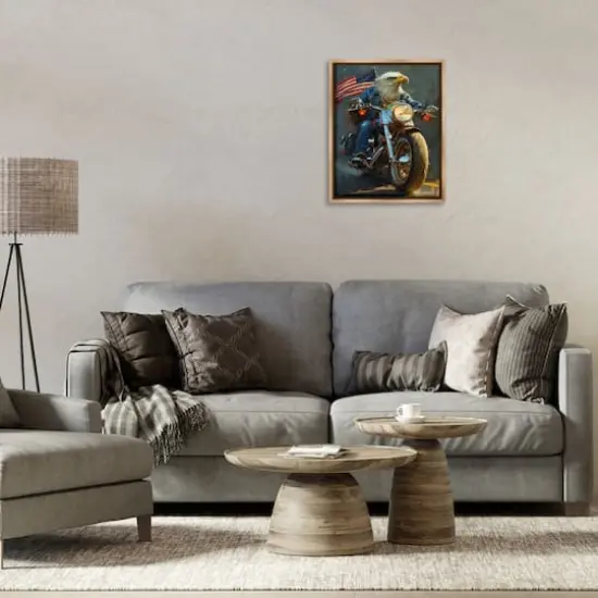 Stupell Industries Patriotic Eagle Motorcycle Floater Framed Art Brown {3}
