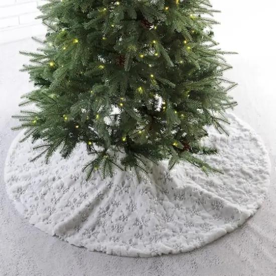 Glitzhome&reg; 48" White Plush with Snowflake Christmas Tree Skirt {3}