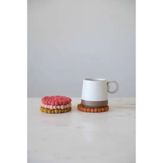 Hello Honey® Pink Tones Handmade Wool Felt Ball Coaster Set {3}