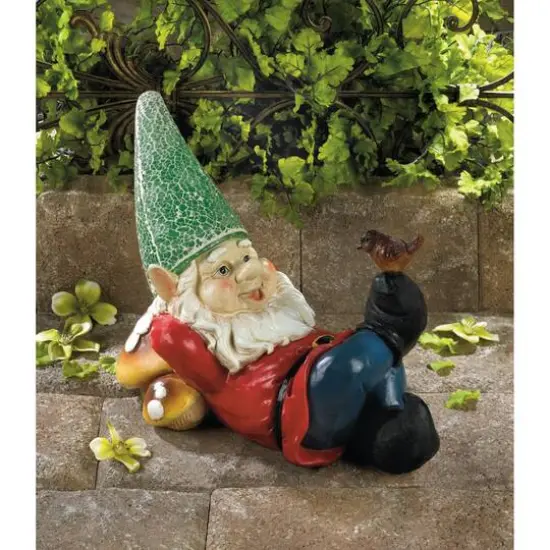 11" Lazy Gnome Solar Statue {3}
