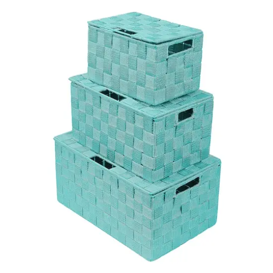 Sorbus 3-Piece Woven Basket with Lid Set Aqua {1}