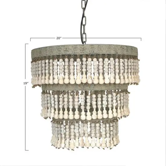 Hello Honey&reg; 20.5" Antique White 3-Tier Wood Bead Chandelier {10}