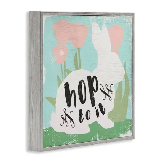 Stupell Industries Hop To It Easter Bunny Phrase Spring Tulips Framed Giclee Art Gray {4}