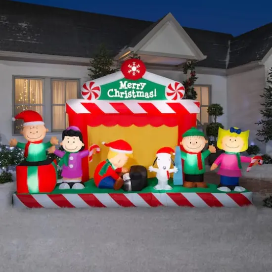 7ft. Airblown&reg; Inflatable Giant Christmas Peanuts Gang Christmas Stage Scene {5}