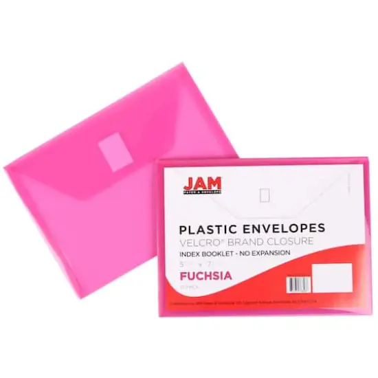JAM Paper 5.5" x 7.5" Plastic Hook & Loop Closure Envelopes, 12ct. Fuchsia Pink {5}