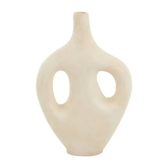 17" Beige Paper Mache Abstract Double Handle Vase {6}